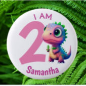 Dinosaurus verjaardag Roze Ronde Button 5,7 Cm