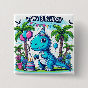 Dinosaurus Verjaardag sticker, Leuke Dino Party Vierkante Button 5,1 Cm