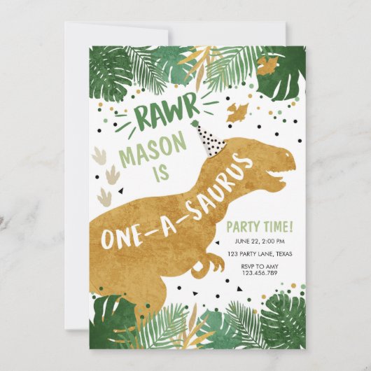 Dinosaurus Verjaardag T-Rex Boy 1e Eerste Verjaard Kaart (Voorkant)