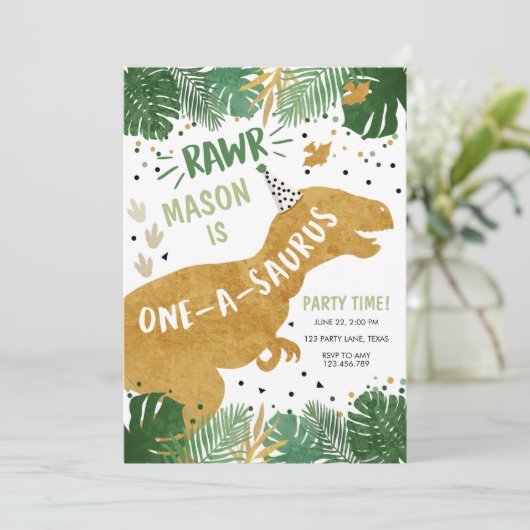 Dinosaurus Verjaardag T-Rex Boy 1e Eerste Verjaard Kaart (Staand voorkant)