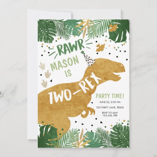 Dinosaurus Verjaardag T-Rex Boy Two Dino 2e Verjaa Kaart (Voorkant)