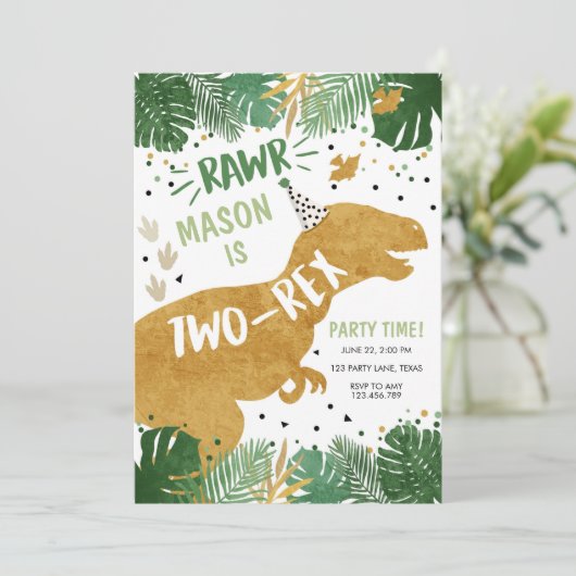 Dinosaurus Verjaardag T-Rex Boy Two Dino 2e Verjaa Kaart (Staand voorkant)