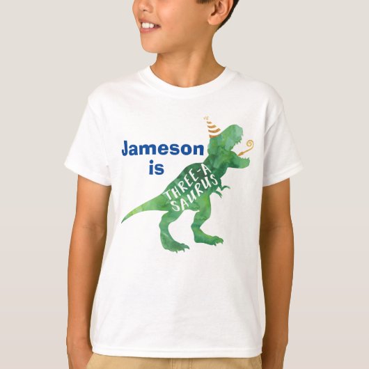 Dinosaurus Verjaardag T-Shirt Drie Een Saurus (Voorkant)