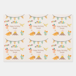 Dinosaurus Verjaardag Thema – Aangepaste Naam & Fo Inpakpapier Vel