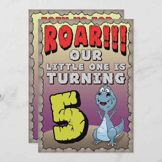 Dinosaurus Verjaardag Uitnodiging 5 jaar oud (Voorkant / Achterkant)