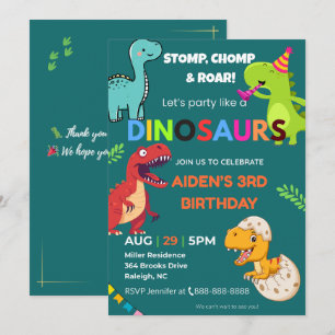 Dinosaurus Verjaardag Uitnodiging – Bewerkbaar   p