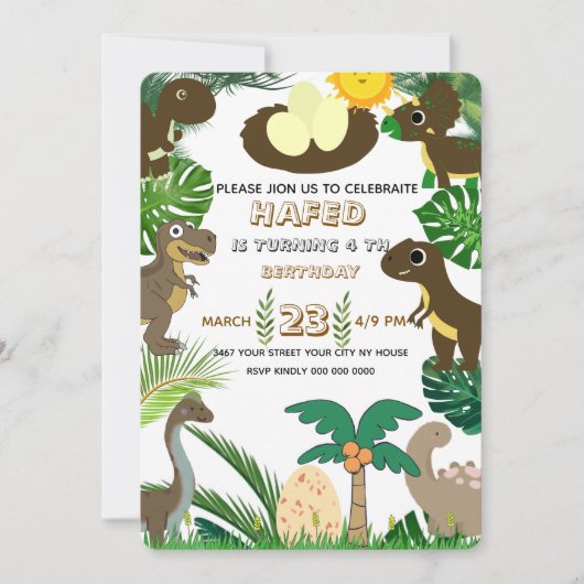 Dinosaurus Verjaardag Uitnodiging: Dino Adventure, Feestdagenkaart (Voorkant)
