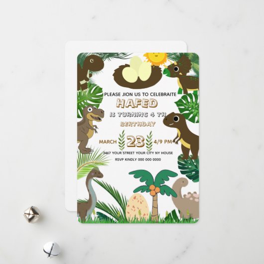 Dinosaurus Verjaardag Uitnodiging: Dino Adventure, Feestdagenkaart (Voorkant / Achterkant in situ)