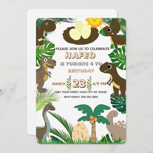Dinosaurus Verjaardag Uitnodiging: Dino Adventure, Feestdagenkaart (Voorkant / Achterkant)