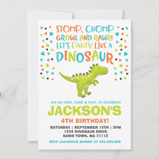 Dinosaurus Verjaardag Uitnodiging Dinosaurus Graaf (Voorkant)