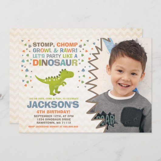 Dinosaurus Verjaardag Uitnodiging Dinosaurus Graaf (Voorkant / Achterkant)