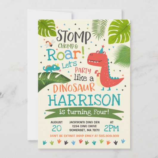 Dinosaurus Verjaardag Uitnodiging Dinosaurus Roar  (Voorkant)
