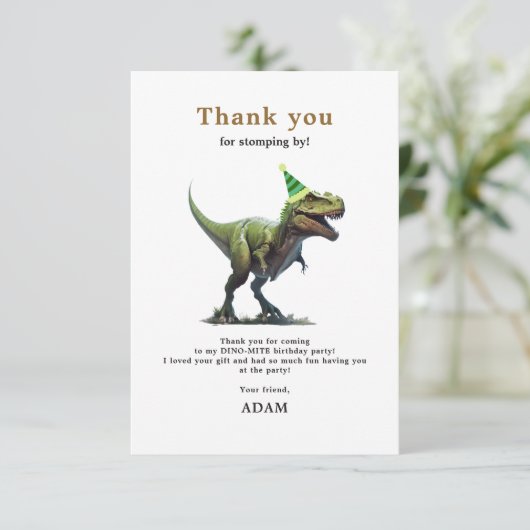 Dinosaurus Verjaardag Uitnodiging, Drie Rex Verjaa Bedankkaart (Staand voorkant)