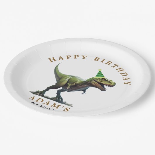 Dinosaurus Verjaardag Uitnodiging, Drie Rex Verjaa Papieren Bordje (Gekanteld)