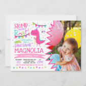 Dinosaurus Verjaardag Uitnodiging Meisje Dinosauru (Voorkant)