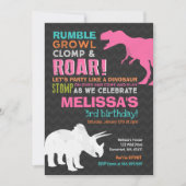Dinosaurus Verjaardag Uitnodiging Meisje Dinosauru (Voorkant)
