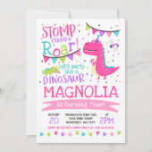 Dinosaurus Verjaardag Uitnodiging Meisje Dinosauru (Voorkant)
