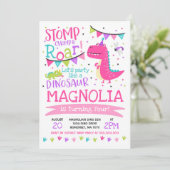 Dinosaurus Verjaardag Uitnodiging Meisje Dinosauru (Staand voorkant)