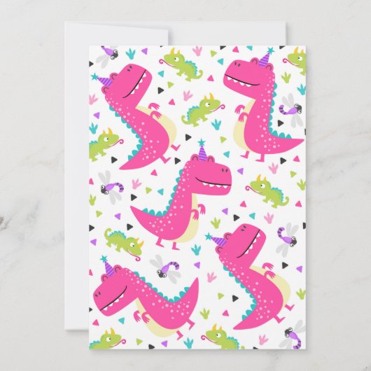 Dinosaurus Verjaardag Uitnodiging Meisje Dinosauru (Achterkant)