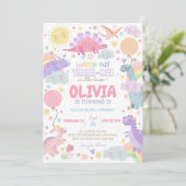 DINOSAURUS VERJAARDAG Uitnodiging Meisje Drie Rex (Staand voorkant)