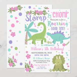 Dinosaurus Verjaardag Uitnodiging Meisje Roze Dino