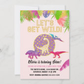 Dinosaurus Verjaardag Uitnodiging Meisje Verjaarda (Voorkant)