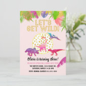 Dinosaurus Verjaardag Uitnodiging Meisje Verjaarda (Staand voorkant)