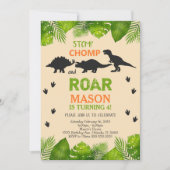 Dinosaurus Verjaardag Uitnodiging met Bladeren (Voorkant)