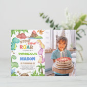 Dinosaurus Verjaardag Uitnodiging met Foto (Staand voorkant)
