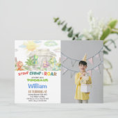 Dinosaurus Verjaardag Uitnodiging met Foto (Staand voorkant)