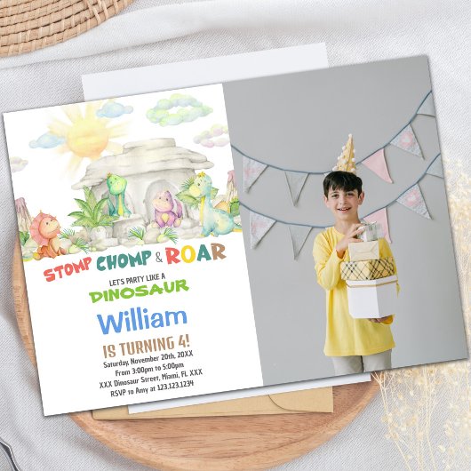 Dinosaurus Verjaardag Uitnodiging met Foto