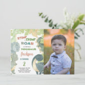 Dinosaurus Verjaardag Uitnodiging met Foto (Staand voorkant)