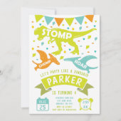 Dinosaurus Verjaardag Uitnodiging Modern Kleurrijk (Voorkant)