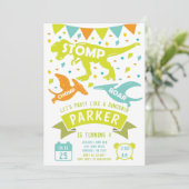 Dinosaurus Verjaardag Uitnodiging Modern Kleurrijk (Staand voorkant)