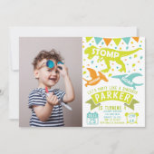 Dinosaurus Verjaardag Uitnodiging Moderne Foto (Voorkant)