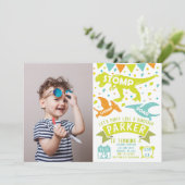 Dinosaurus Verjaardag Uitnodiging Moderne Foto (Staand voorkant)