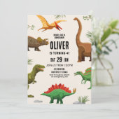 Dinosaurus Verjaardag Uitnodiging Party Boys Dinos (Staand voorkant)