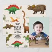Dinosaurus Verjaardag Uitnodiging Party Jongens Fo (Voorkant / Achterkant)