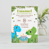 Dinosaurus Verjaardag uitnodiging, Spaans Kaart (Staand voorkant)