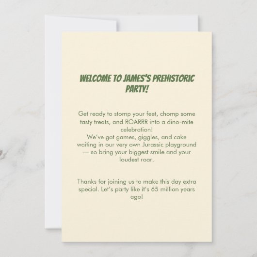 Dinosaurus Verjaardag Uitnodiging Stomp Chomp Roar (Achterkant)