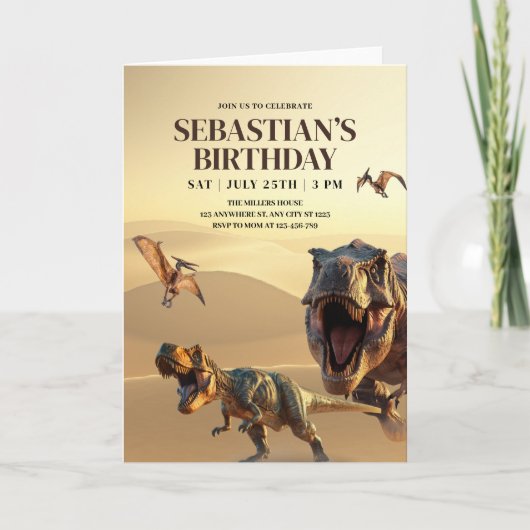 Dinosaurus Verjaardag Uitnodiging, T Rex Dino Verj (Voorkant)