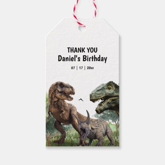 Dinosaurus Verjaardag Uitnodiging, T Rex Dino Verj Cadeaulabel (Voorkant)