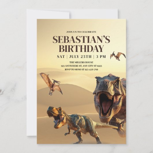 Dinosaurus Verjaardag Uitnodiging, T Rex Dino Verj Kaart (Voorkant)