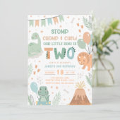 Dinosaurus Verjaardag Uitnodiging Twee. Schattigee (Staand voorkant)