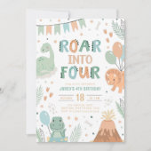 Dinosaurus Verjaardag Uitnodiging Vier Schattigee (Voorkant)