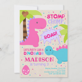 Dinosaurus Verjaardag Uitnodiging voor een meisje