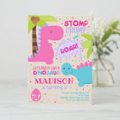 Dinosaurus Verjaardag Uitnodiging voor een meisje (Staand voorkant)