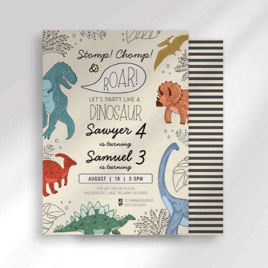 Dinosaurus Verjaardag Uitnodiging voor Twee Namen