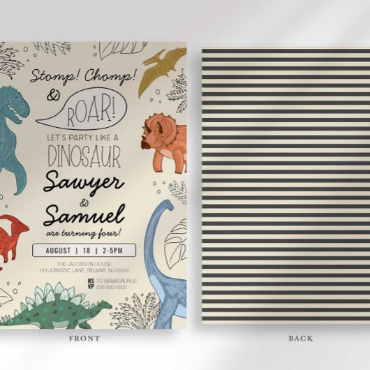 Dinosaurus Verjaardag Uitnodiging voor Twins
