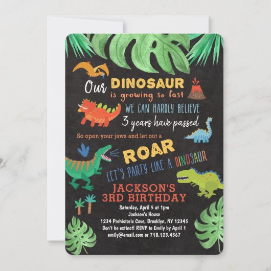 Dinosaurus Verjaardag Uitnodigingen Roar Dinosauru (Voorkant)